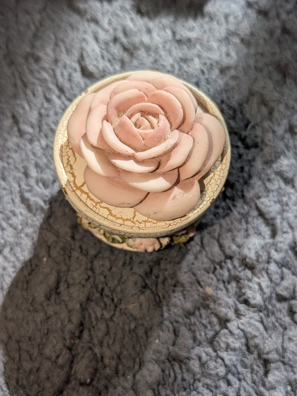 Pink Floral Trinket Box with Rose Lid